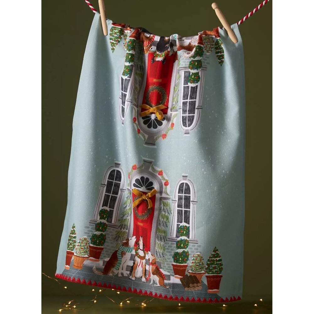 Anthropologie Dog Carolers Holiday Dish Towel